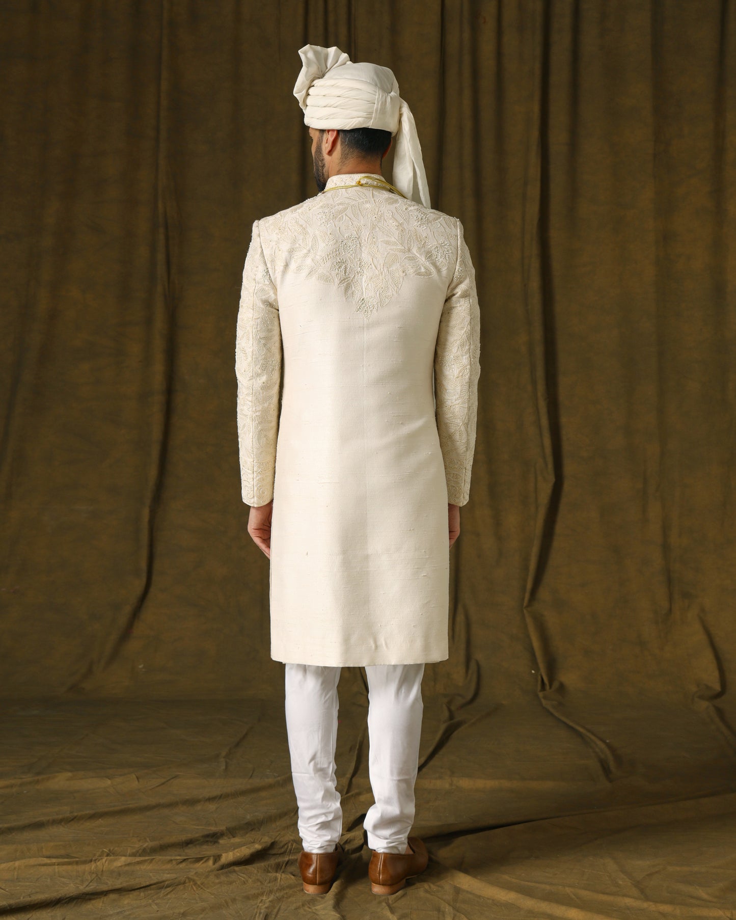 white n cream sherwani