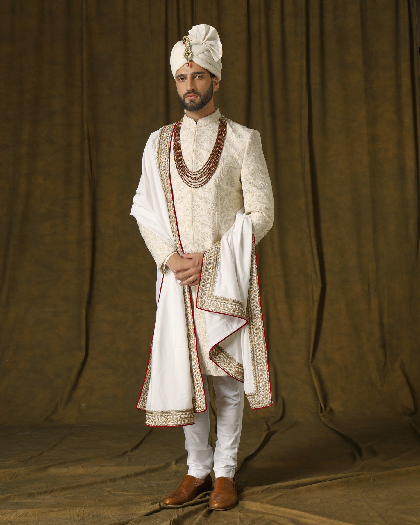 white n cream sherwani