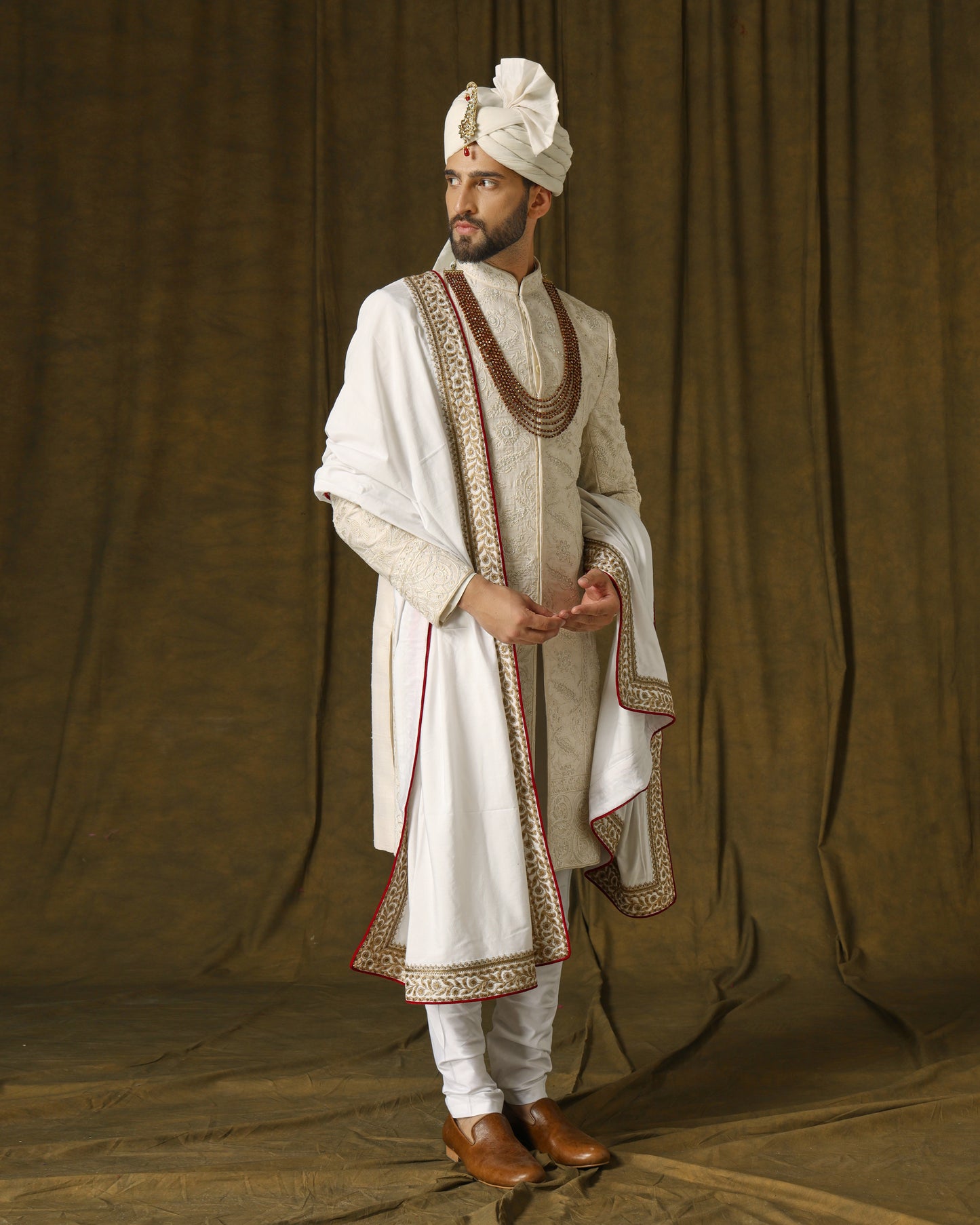 white n cream sherwani