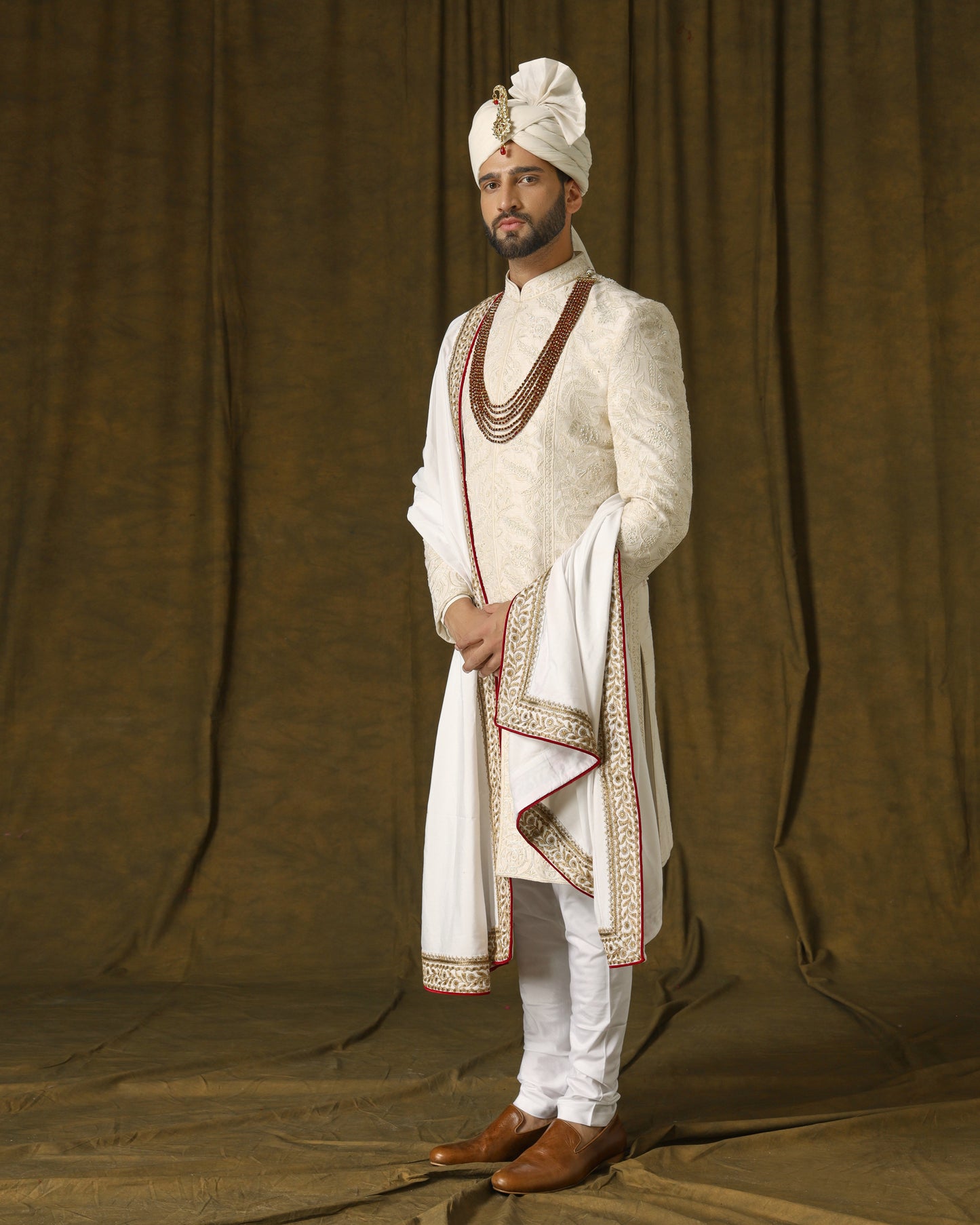 white n cream sherwani