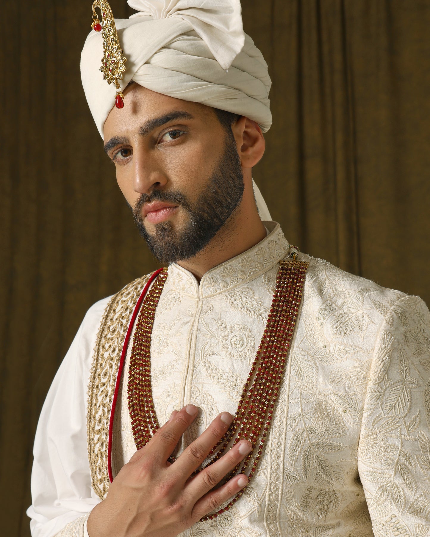 white n cream sherwani